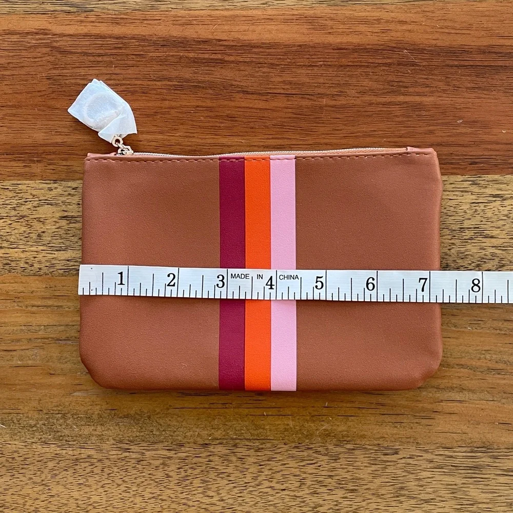 Ipsy Stylish Tan Clutch with Multicolor Stripes